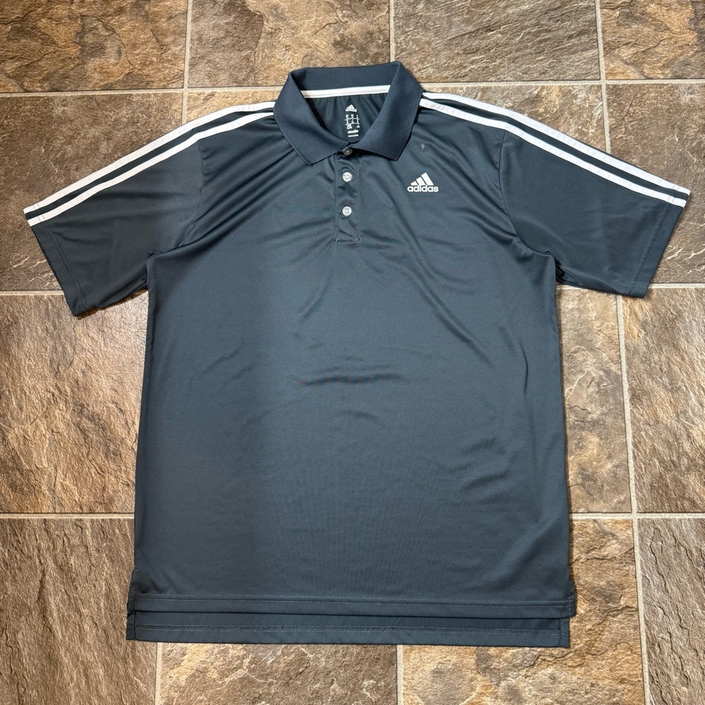 adidas Black Polo with White Shoulder Stripes